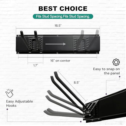 Garage Tool Organizer Wall Mount 48 Inch, Heavy Duty Metal Tool Rack with 3 Racks & 6 Adjustable Hooks, Wall Mounted Garden Tool Storage for Garage, Shed, Holds Shovels, Brooms & Tools - size: 06 Hooks