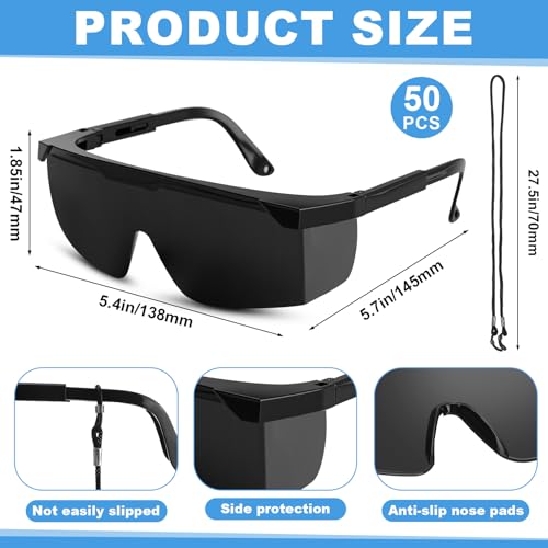 Treela 50 Pcs Safety Goggles Bulk Anti-Fog Glasses with Adjustable Temples and Wraparound Lenses Scratch Resistant Safety - color: Black