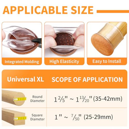Ezprotekt 24 Pcs Extra Large Chair Leg Protectors with Felt, Round Chair Leg Caps, Floor Protectors for Chairs, Felt Furniture Pads Covers, Bar Stools Leg Protectors Cups (XL Fit: 1.4"-1.65", Clear) - size: XL-Round