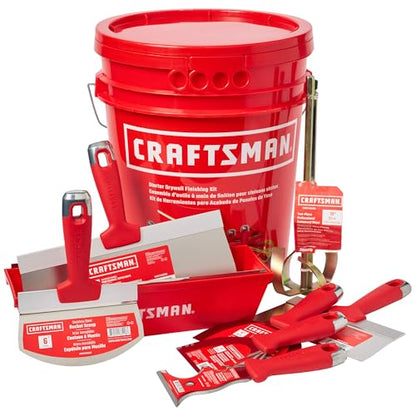 CRAFTSMAN Drywall Hand Tool Kit w/Bucket | 4 & 6-Inch Joint Knives, 8 & 12-Inch Taping Knives, 9-in-1 Multi Tool, Bucket Scoop, Mixer, Mud Pans | Taping, Finishing, Drywall Repairs