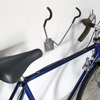 Stalwart Bike Wall Mount - EVA Foam Padded Bicycle Hooks with 50lb Capacity - Flip-Up Garage Bicycle Rack for Mountain, Road, and Kids Bikes by Rad Sportz, Silver, Black