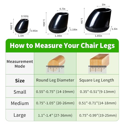 8 PCS Small Chair Leg Floor Protectors for Hardwood Floors, Round Silicone Caps with Felt Pads for 15-25° Slanted Legs, Chair Leg Covers to Protect Floors, Anti-Scratch & Noise(Black, Fit 0.55"-0.75") - size: S-8pcs-(fit:0.55"-0.75")-black