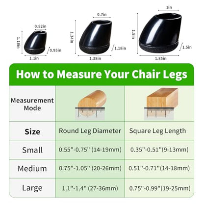 8 PCS Small Chair Leg Floor Protectors for Hardwood Floors, Round Silicone Caps with Felt Pads for 15-25° Slanted Legs, Chair Leg Covers to Protect Floors, Anti-Scratch & Noise(Black, Fit 0.55"-0.75") - size: S-8pcs-(fit:0.55"-0.75")-black
