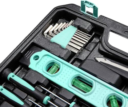 Amazon Basics 142-Piece Household Tool Kit for Home Repair, Hand Tools with Storage Case, 13.39 x 9.25 x 2.95 inch, Turquoise - color: Turquoise