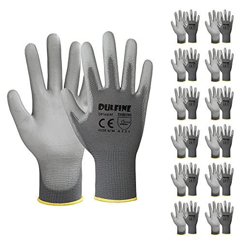 Safety Work Gloves PU Coated-12 Pairs,Grey Seamless Knit Glove with Polyurethane Coated Smooth Grip on Palm & Fingers, for Men and Women, Ideal for General Duty Work (Small) - color: Grey, size: Small
