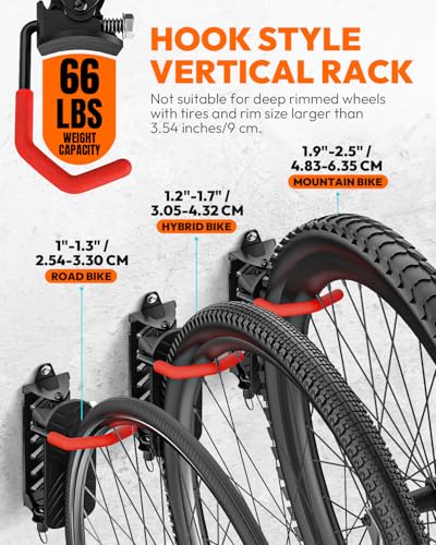 Swivel Bike Wall Mount Bike Rack Garage Organizer, Vertical Bike Hanger for Bicycle Rotating Wall Rack, Easy Installation with Wheel Hook (4 PACK) - size: 4 PACK