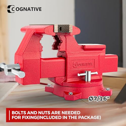 6.5" Heavy-Duty Bench Vise Ductile Iron Bench Vise 360° Swivel Bench Vice with Anvil, Red - size: 6.5-inch