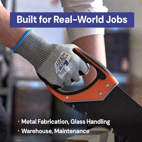 DEX FIT SSG513 Stainless Steel Cut Resistant Gloves, ANSI A5, Durable Non-Slip Nitrile Grip, Touchscreen, Comfort Stretchy Fit, Thin & Breathable, Machine Washable; Gray L (9), 3 Pairs - color: A5 Gray Lite, size: Large (3 Pairs)