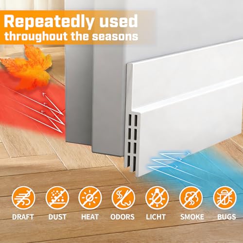Door Draft Stopper, Door Sweep for Bottom of Door, Weather Stripping Seal, Garage Window Blocker Noise Cold Air Insulation, Installs Quickly and Easily, White 2" W x 39" L - size: 39" L