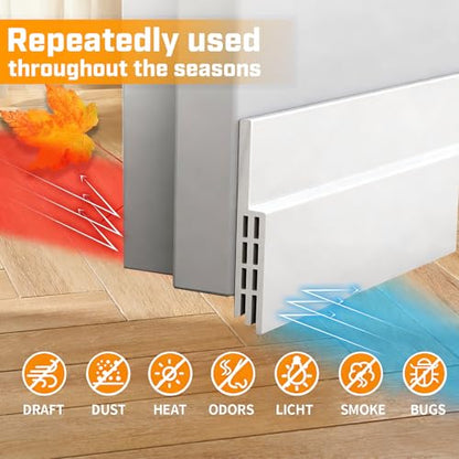 Door Draft Stopper, Door Sweep for Bottom of Door, Weather Stripping Seal, Garage Window Blocker Noise Cold Air Insulation, Installs Quickly and Easily, White 2" W x 39" L - size: 39" L