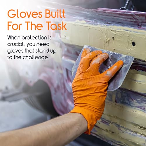 Inspire Heavy Duty Orange Nitrile Gloves | ULTRA 8 Mil Diamond Textured Grip | Industrial Mechanic Disposable Cleaning Gloves - size: Small