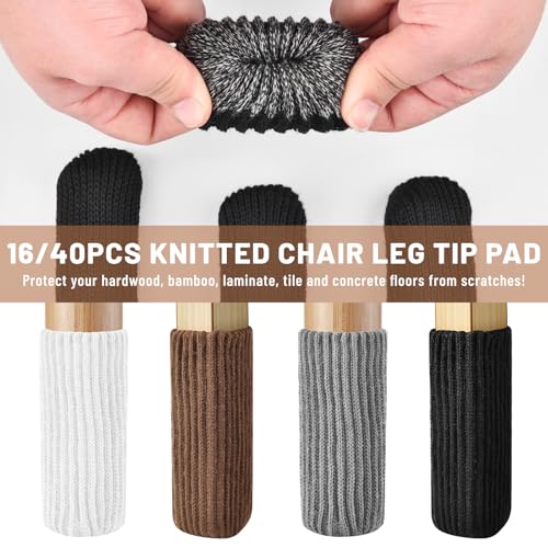 16 PCS Black Furniture Leg Socks - Knitted Chair Leg Floor Protectors for Hardwood Floors - Fits Round and Square Legs - High Elastic Bar Stool Chair Leg Covers Furniture Caps Set for All Shapes - size: 16 Pcs Black