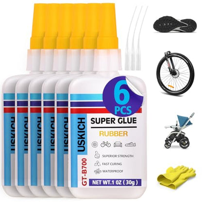 Super Glue for Rubber with Anti Clog Cap. 6 x 1 fl oz,CA Glue - Waterproof Clear Glue Cyanoacrylate Glues for RC Tires, Seals, Gaskets, Soles, Hose, Mat & Neoprene, Automotive Parts Repair, Quick Dry - style: Rubber-Glue