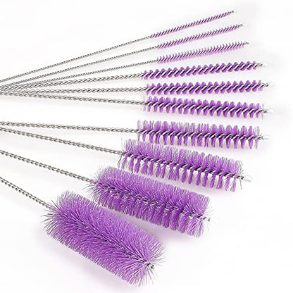 CiaraQ Bottle Cleaning Brushes, 8 Inch Nylon Tube Brush Set, Cleaner for Narrow Neck Bottles Cups with Hook, Set of 10pcs. - color: Purple, size: 8.0 Inch (10pcs)