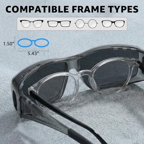 Myiaur Over Glasses Sunglasses for Men Women, Polarized Fit Over Sunglasses UV400 Protection, Anti Glare for Driving Outdoors - color: A05 Transparent Grey/Grey Lens