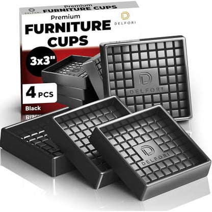 4pcs Non Slip Furniture Pads - Furniture Cups to Prevent Sliding for Couch, Bed, Chair - Premium 3x3 Anti Skid Stoppers for Hardwood, Tile Floors - Perfect Coasters That Fit Any Feet Shape (Black) - size: Black 3" x 3"