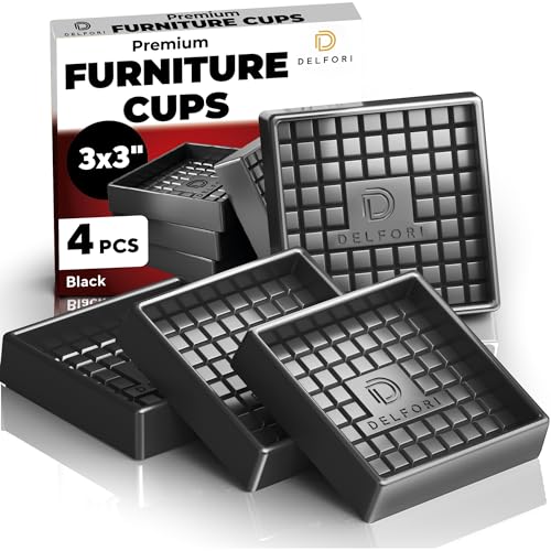 4pcs Non Slip Furniture Pads - Furniture Cups to Prevent Sliding for Couch, Bed, Chair - Premium 3x3 Anti Skid Stoppers for Hardwood, Tile Floors - Perfect Coasters That Fit Any Feet Shape (Black) - size: Black 3" x 3"