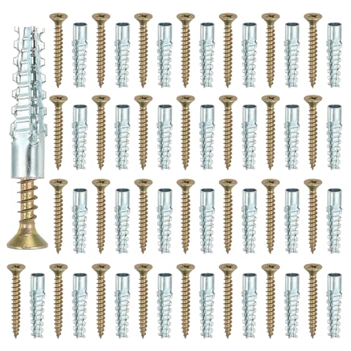 PATIKIL 30 Pcs Drywall Hollow Wall Anchors with Screws 0.2 x 1.57, Steel Dry Wall Anchors Kit for Wooden Concrete Plaster Hinge Hole Repair, Silver (6 x 32mm) - size: 6 x 32mm
