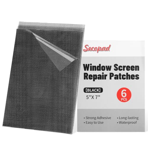 Secopad 5" x 7" Black/Grey Screen Repair Kit, 6 PCS Window Screen Patch Repair Tape for Mesh Window Door, Strong Adhesive Fiberglass Mesh Pacth Tape - color: Black