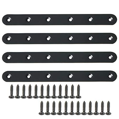 Alise 8-Inch Length Stainless Steel Flat Bars Straight Brace Heavy Duty 3-mm Thick Brackets Mending Plates Repair Fixing Bracket,4 Pcs Matte Black Finish - color: Black, size: 8 Inch