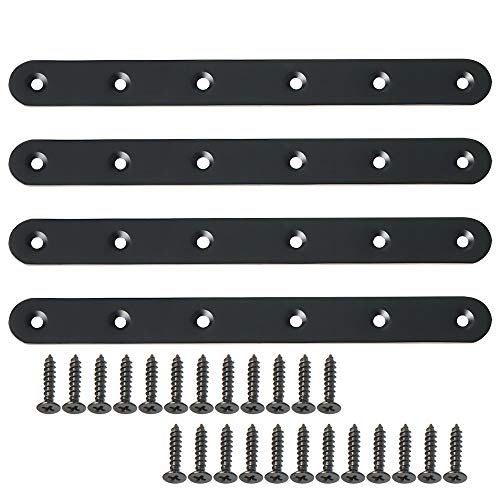 Alise 8-Inch Length Stainless Steel Flat Bars Straight Brace Heavy Duty 3-mm Thick Brackets Mending Plates Repair Fixing Bracket,4 Pcs Matte Black Finish - color: Black, size: 8 Inch
