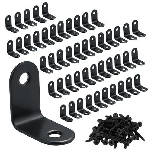 Alise 50PCS L Bracket Corner Brace, Black Stainless Steel L Brackets for Shelves, Heavy Duty Shelf Brackets, Joint Right Angle Bracket Small L Brackets for Wood Furniture Cabinet Chair (1.2x1.2 in) - color: Black, size: (50P)1.2x1.2 inch