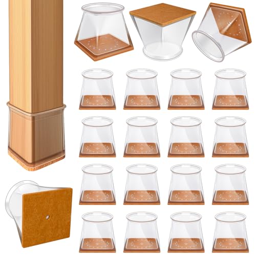 24 Pcs Chair Leg Floor Protectors for Hardwood Floors Square Silicone Covers to Protect Wood Tile Floors Felt Pads Furniture Leg Caps Anti-Scratch Reduce Noise (Fit:3/4" to 1") - color: Clear-24pcs, size: Square S
