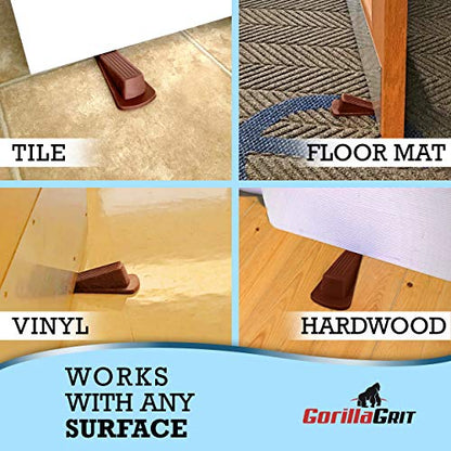 Rubber Door Stoppers - Door Stop Wedge, Large Heavy Duty Flexible Door Holder - Brown 4 Pack - Non Marking Anti Slip Jammer - color: Brown
