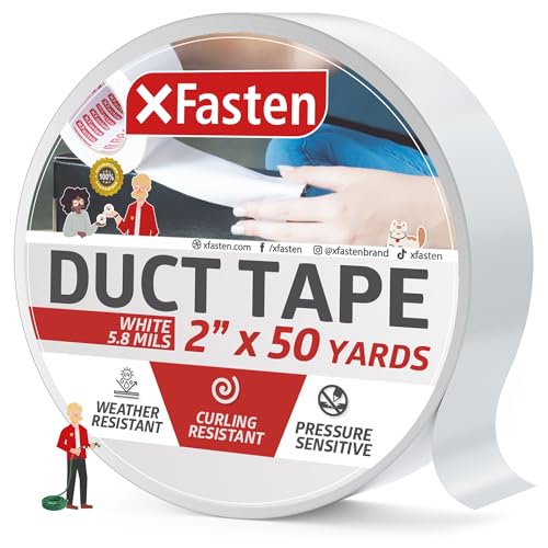 XFasten Duct Tape White, 2 Inches x 50 Yards, All-Weather Duct Repair Tape for Heavy-Duty Repair, Patching, Packing | High Tensile Strength & Shear Stress Resistance | Cold and Snow Resistant - color: White