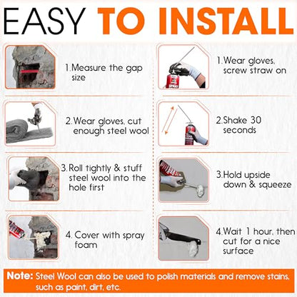 [Upgraded] Rodent Barrier Kit, 3Pcs Steel Wool Included 3Pcs PU Spray Foam for Mice Control, 3.2"x7.5’ Rodent Control Fill Fabric, Gloves, Scissors, Gap Blocker in Hole Pipeline Vent in House, Garage - style: 3Pcs Steel Wool + 3Pcs Spray Foam