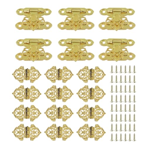 Geesatis Jewelry Box Hinges and Latches Hardware Kit, Cabinet Furniture Hinges Hasp Clasp,Golden(18Pcs) - style: C-Gold
