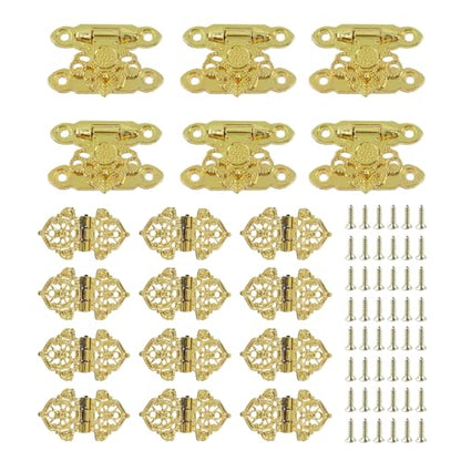 Geesatis Jewelry Box Hinges and Latches Hardware Kit, Cabinet Furniture Hinges Hasp Clasp,Golden(18Pcs) - style: C-Gold
