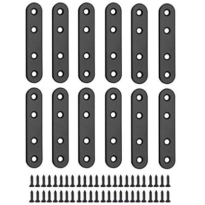 Jiozermi 12 Pcs Straight Brace, Flat Brace 3.15” x 0.69”, Stainless Steel Straight Bracket, Mending Joining Plates for Wood, Board, Bed Frame, Furniture & Shelves, Matte Black - size: Black, 3.15” x 0.69”, 12 Pcs