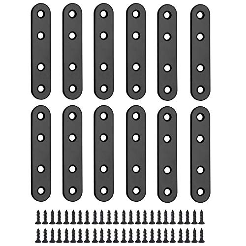 Jiozermi 12 Pcs Straight Brace, Flat Brace 3.15” x 0.69”, Stainless Steel Straight Bracket, Mending Joining Plates for Wood, Board, Bed Frame, Furniture & Shelves, Matte Black - size: Black, 3.15” x 0.69”, 12 Pcs