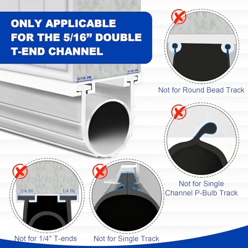 DGSL Garage Door Seals Bottom Rubber Weather Stripping Kit Seal Strip Replacement, Universal Weatherproof Threshold Buffering Sealing Rubber 5/16 inch T Ends (16 Ft, White) - color: White, size: 16 Ft