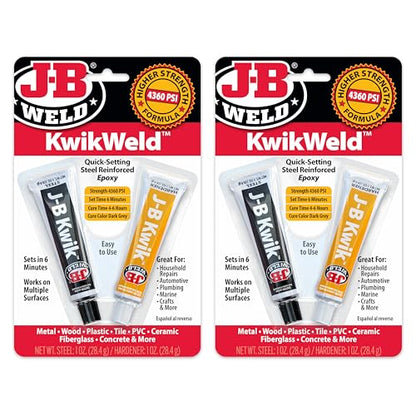 J-B Weld KwikWeld, 6 Minute Set Epoxy, Steel Reinforced Epoxy, High Strength - 2 Pack, Dark Grey (8276-2) - size: 2 Oz - 2 Pack