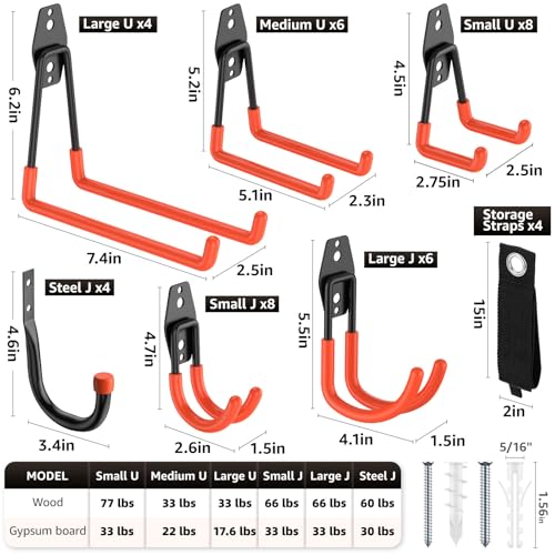 40 Pack Garage Hooks, Heavy Duty Steel Wall Mount Utility Hangers with Anti-Slip Coating for Hanging Bikes, Ladders, Power Tools, and Garden Equipment - color: 40 Pack Orange