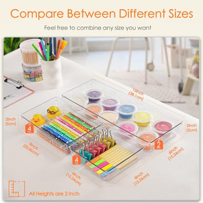 Criusia Drawer Organizer, 10 Pack Large Clear Plastic Set, 3 Size Versatile Bathroom and Vanity Organizer Trays, Storage Bins for Makeup, Bedroom, Kitchen Utensils - size: 10pack