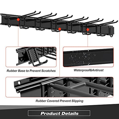 Storaboks Heavy Duty Garage Storage Rack System, Wall Mounted Tool Organizer with 8 Double Hooks, 3 Rails, Garden Yard Tools Hanger for Ski Gears, Broom, Rake, Shovel - size: 51inch 3 Panels+8 Hooks