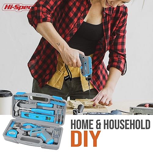 Hi-Spec 35pc Blue Tool Kit with 3.6V USB Electric Screwdriver and Drill set. Complete General Tool Set - color: Blue, size: 35 Pieces