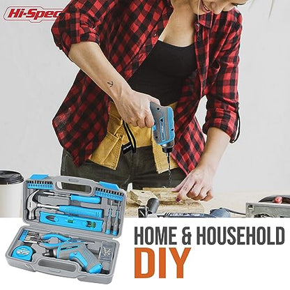 Hi-Spec 35pc Blue Tool Kit with 3.6V USB Electric Screwdriver and Drill set. Complete General Tool Set - color: Blue, size: 35 Pieces