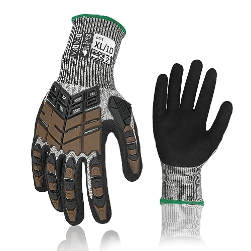 Safety Work Gloves, Impact Gloves for Men Women, Cut Resistant Non-Slip Heavy Duty Gloves with Nitrile Grip, Touch Screen Glove with Impact Protection for Mechanic Construction, X-Large, Brown - color: Brown, size: X-Large