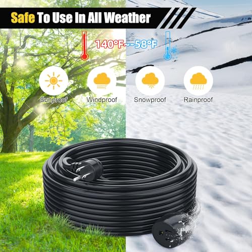6FT Waterproof Outdoor Extension Cord,IPX6 Waterproof,Cold Weather & Fireproof,Heavy Duty 3 Prong Cable,18AWG 125V 10A,FCC/ETL Certified - size: 6FT