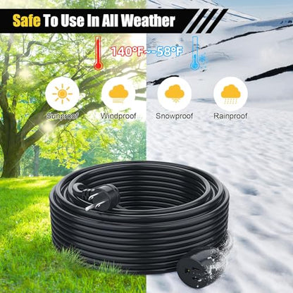 6FT Waterproof Outdoor Extension Cord,IPX6 Waterproof,Cold Weather & Fireproof,Heavy Duty 3 Prong Cable,18AWG 125V 10A,FCC/ETL Certified - size: 6FT