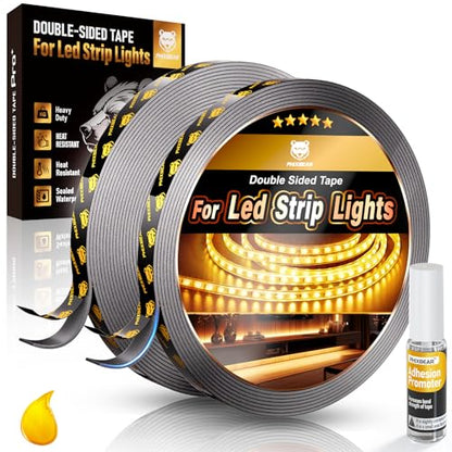 PHIXBEAR 2 Rolls Heavy Duty Double Sided Tape for Led Strip Lights, Automotive Trim, Garage, Home Decor, Indoor & Outdoor, 40Ft x 1/4" Heat Resistant Waterproof Super Strong Adhesive Mounting Tape - size: 1/4" x 20FT (2 Rolls)