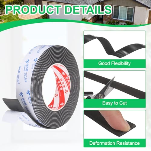 PATIKIL Sponge Rubber Foam Tape, 1 3/8" W x 5/64" t x 16.4ft l Self-Adhesive Foam Insulation Tape Weather Stripping for Window Door Soundproofing Weatherstrip AC Seal Strip, Black - size: 1 3/8" x 5/64" x 16.4ft