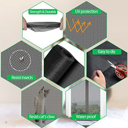 QWR Pet Proof Window Screens and Screen Door Replacement Kit, 59"x106" Durable High Hardness Vinyl Coated Polyester-Screen Repair Kit for Sliding Door,Patio and Windows.(Folded Package with Tool Kit) - size: 59''x 106''-Folded/with Tool Kit