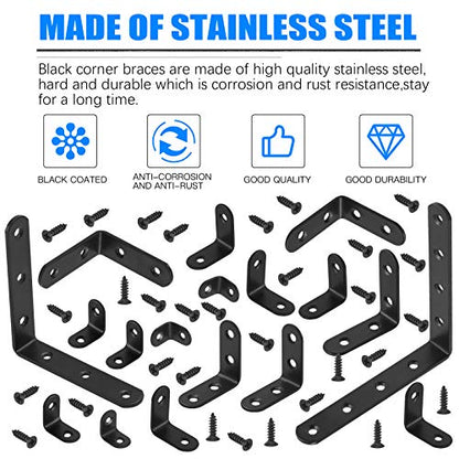 Glarks 20 Set 25mm Black L Bracket Right Angle Corner Brace Joint Fastener for Wood Chair Bookshelf Board Window Furniture Cabinet (25x25x2mm) - size: 25x25x2mm