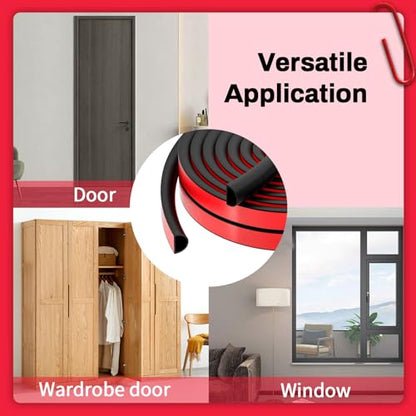 RAINFLOW 20FT Weather Stripping Door Seal - Self Adhesive Door Weather Stripping,D Shaped Silicone Seal Strip for Doors Frame,Window Seals (Black 3/8" W × 1/4" T)