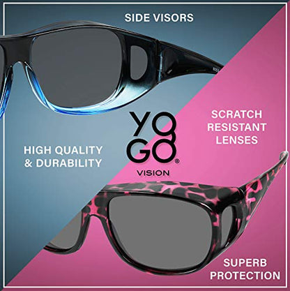 Fit Over Wrap Sunglasses Polarized Lens Wear Over Eyeglasses 100% UV Protection for Men and Women - color: 1 Pack: Black Blue Frame and Smoke Lens